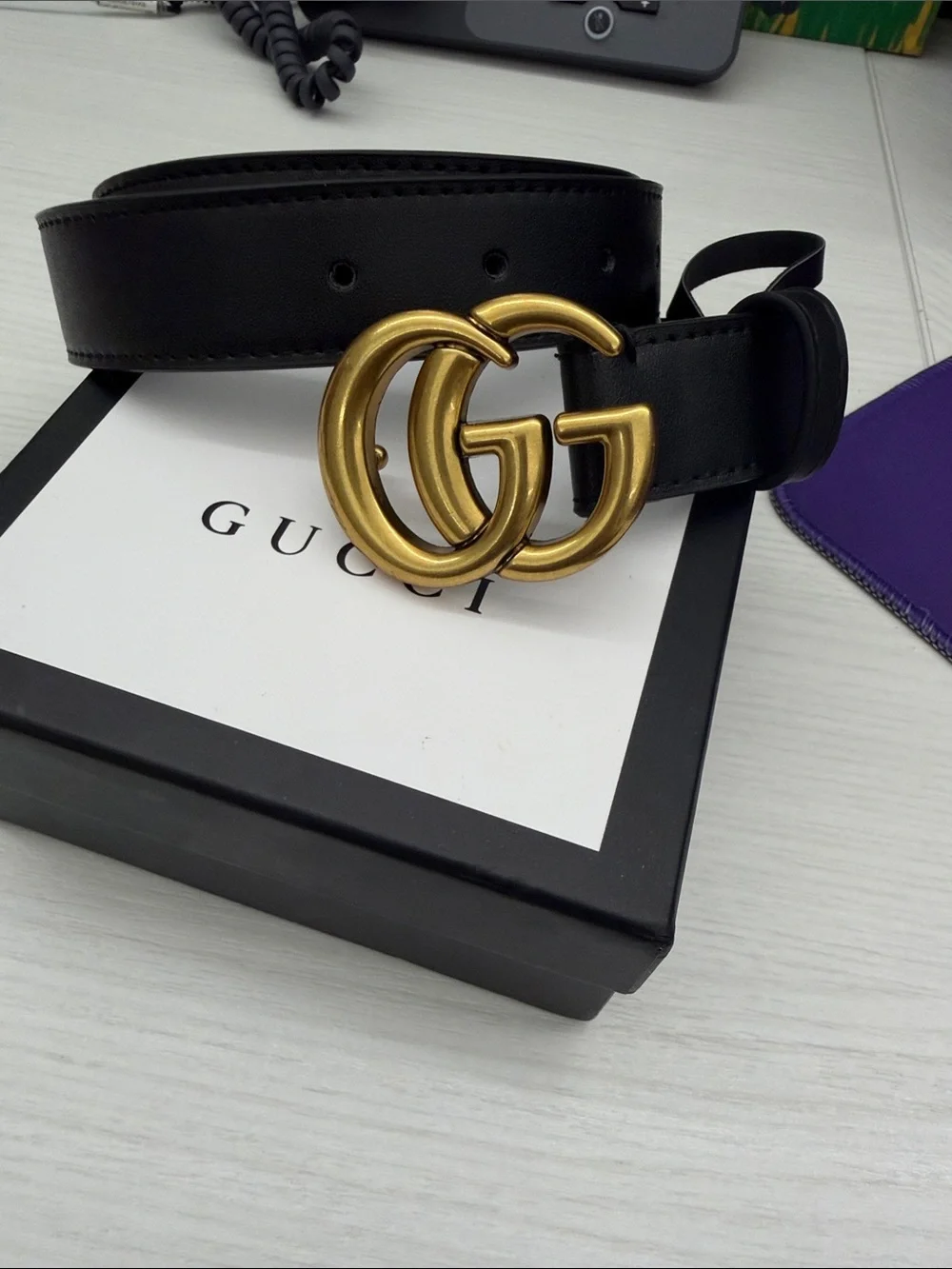 Gucci Black Leather Belt with Gold Buckle
